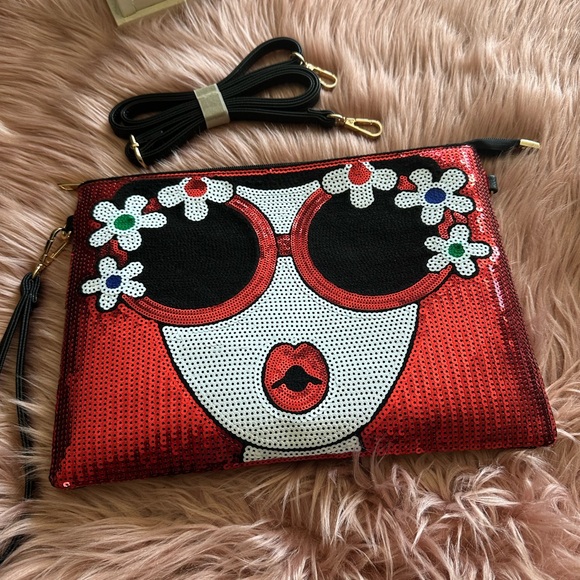 Unbranded Handbags - Stylish Red Sequin Clutch with Graphic Design